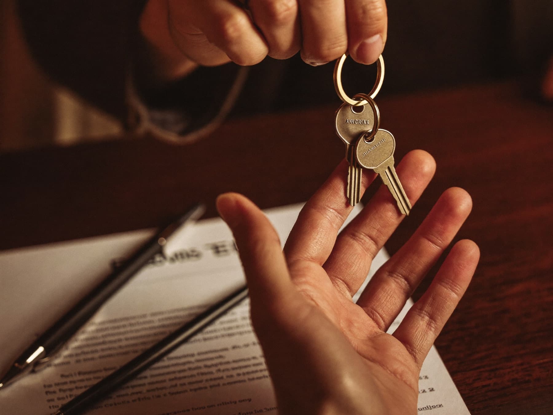 Keys changing hands over a signed agreement